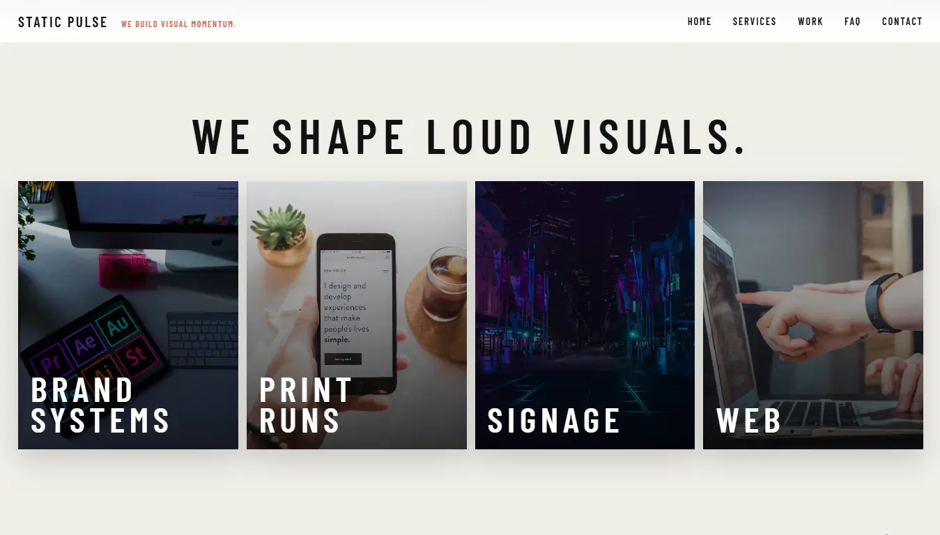 Preview of the Static Pulse visual agency demo website